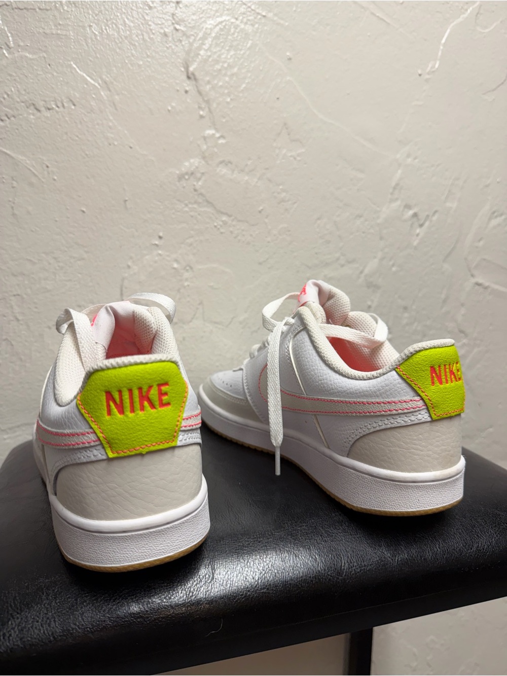 Nike Women's White Low-Top Sneakers with Pink Stitching and Lime Heel - Picture 7 of 12
